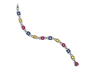 14K White Gold Genuine Blue Topaz, Citrine, Pink Tourmaline Bracelet With Touch Of Diamonds